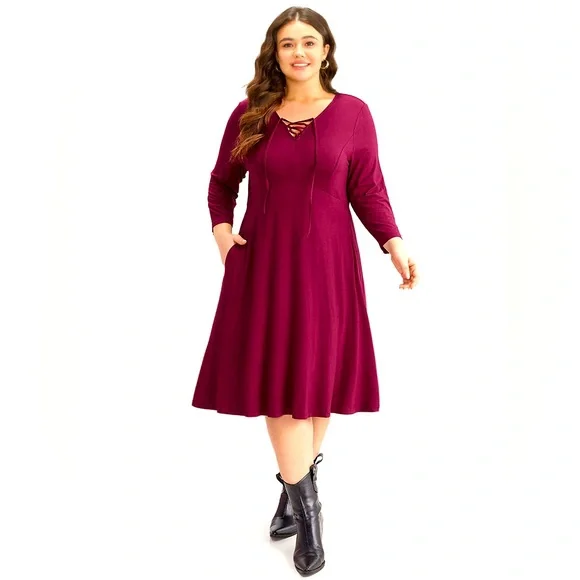 BloomChic | Dresses | Bloomchic 2224 3x Supersoft Essentials Solid Lace Up  Ruffle Hem Dress Nwt | Poshmark